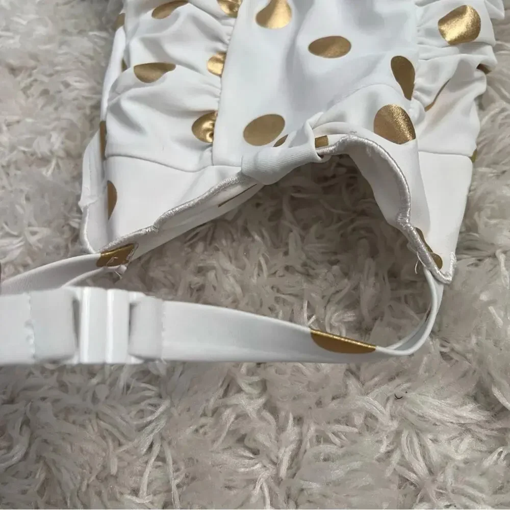 Juicy Couture White and Gold Polka Dot Swimsuit Size 12 M